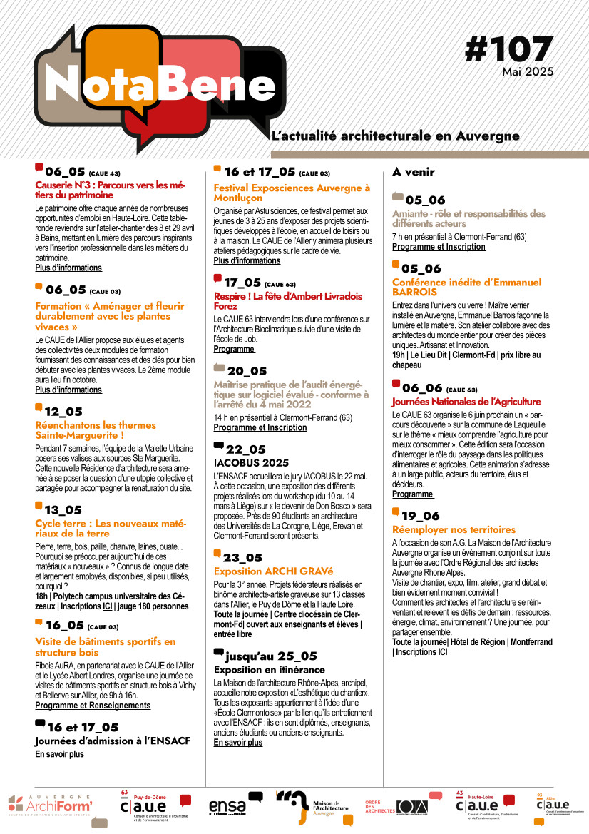 Nota Bene 107 du mois de mai 2025